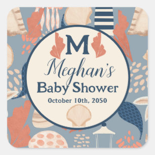 Baby on Board Nautical Baby Boy Shower  Square Sticker