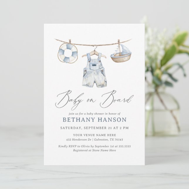 Baby on Board Nautical Baby Shower Invitation (Standing Front)
