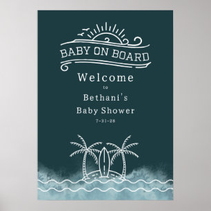 Baby On Board Neutral Slate Baby Shower Welcome Poster