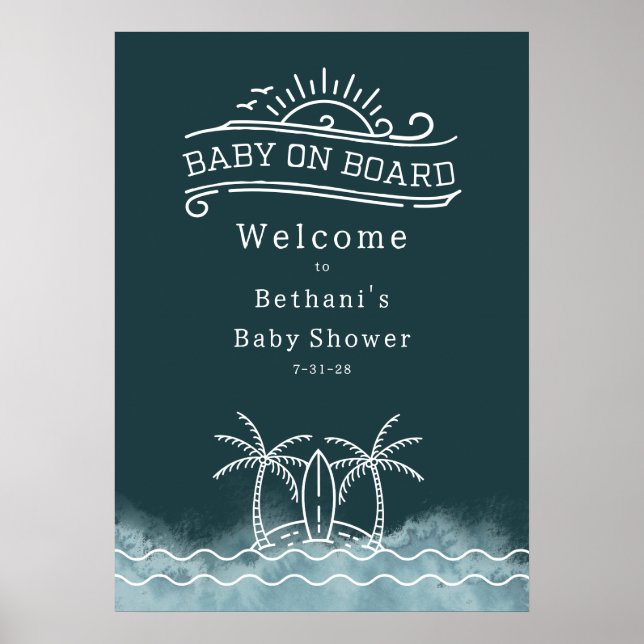 Baby On Board Neutral Slate Baby Shower Welcome Poster (Front)