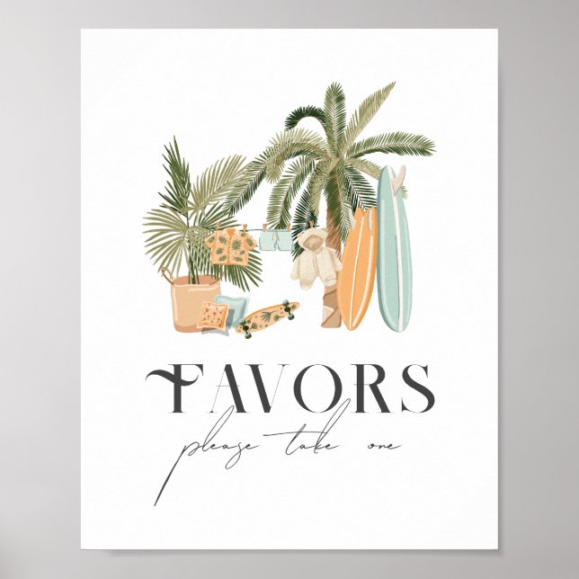 Baby on Board Palm Tree Surf Baby Shower Favours Poster (Front)