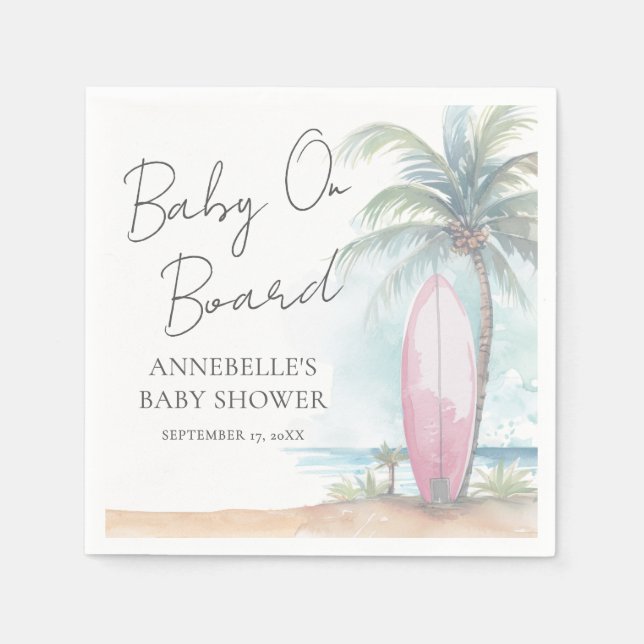 Baby On Board Pink Beach Baby Shower Napkin