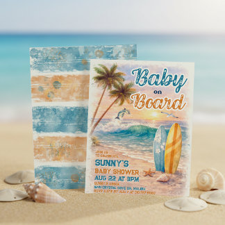Baby on Board Retro Surf Beach Baby Shower Invitation