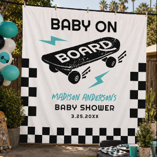 Baby on Board Skateboard Baby Shower Backdrop Tapestry