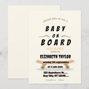 Baby on Board Skateboard Baby Shower party Invita Invitation