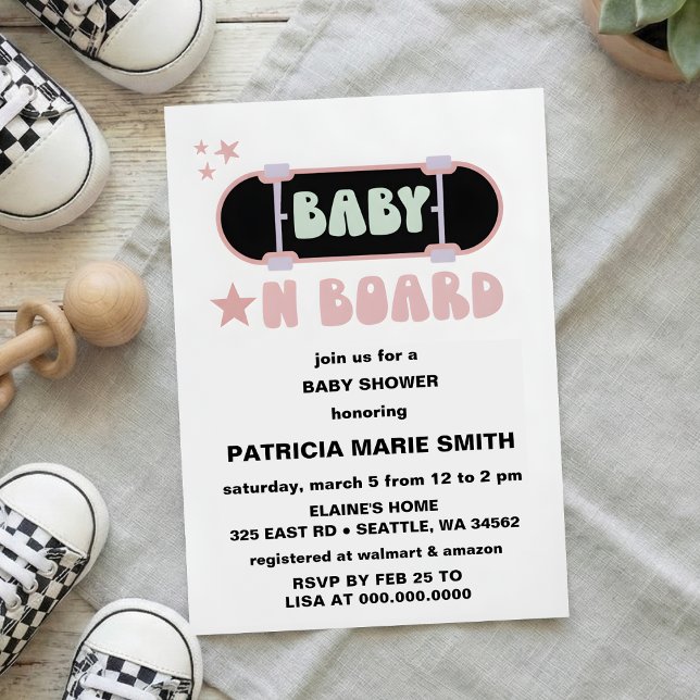 Baby on Board Skateboard Baby Shower party Invitat Invitation (Creator Uploaded)