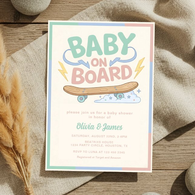 Baby on Board Skateboard Baby Shower party Invitation (Creator Uploaded)