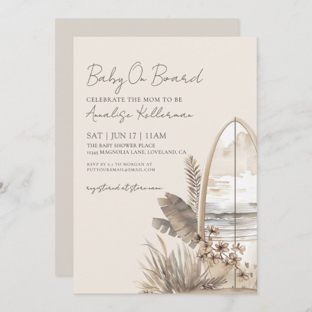 Baby On Board Summer Boho Beach Baby Shower Invitation (Front/Back)