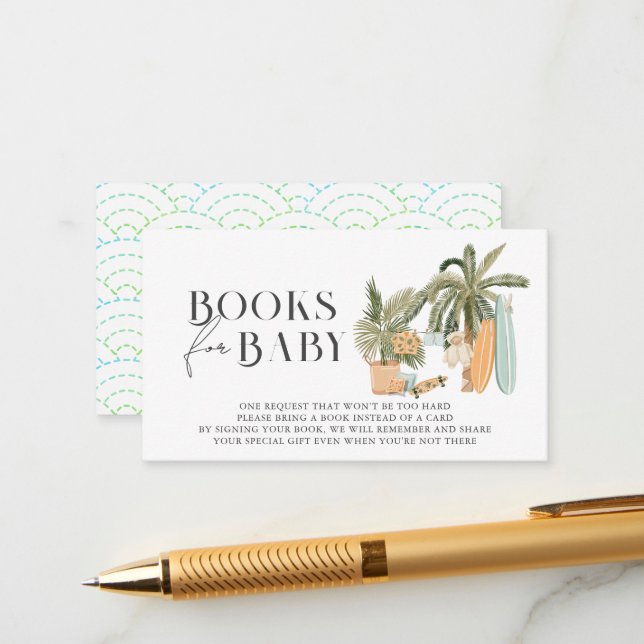Baby on Board Surf Baby Shower Book Request Enclosure Card (Front/Back In Situ)