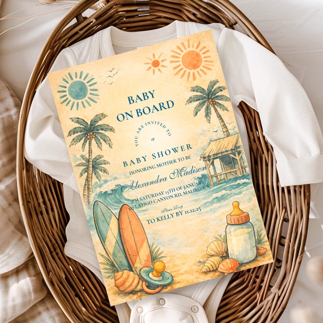 Baby On Board Surf Baby Shower Invitation (Creator Uploaded)