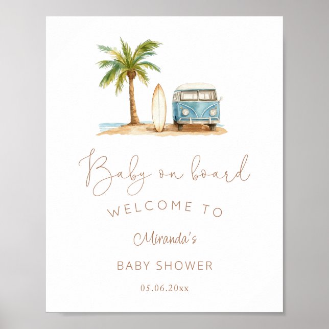 Baby On Board surf Baby Shower Welcome Poster (Front)