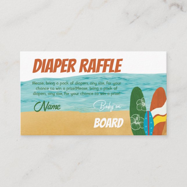 Baby on Board Surf Beach Baby Shower Diaper Game Enclosure Card (Front)