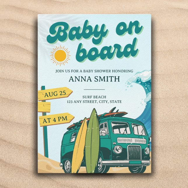 Baby on Board Surf Beach Baby Shower Invitation (Creator Uploaded)