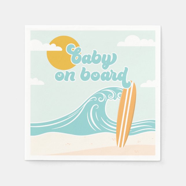 Baby on Board Surf Beach Baby Shower Napkin (Front)
