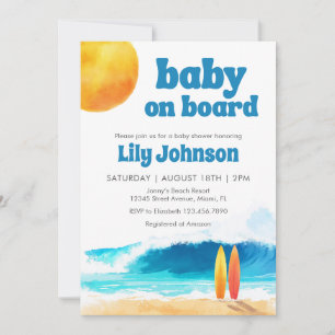 Baby on Board Surf Beach Baby Shower QR Code Invitation