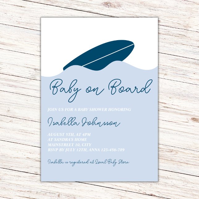 Baby On Board Surf Beach Boy Baby Shower Invitation (baby on board surf beach boy invitation)