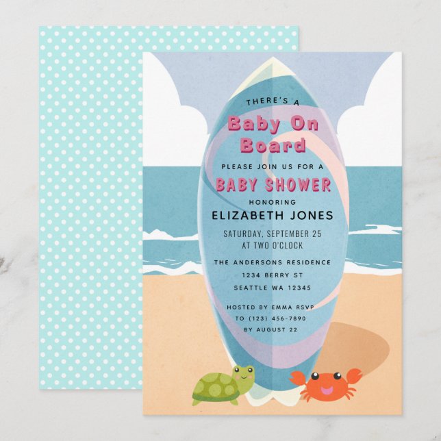 Baby on Board Surfboard Baby Shower Invitation (Front/Back)