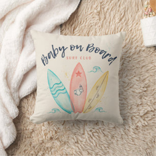 Baby On Board Surfboard Baby Shower Throw Pillow