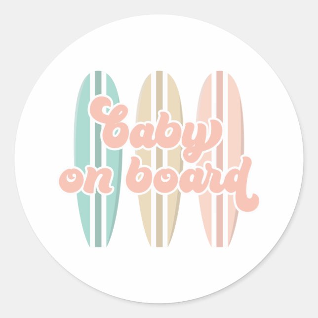 Baby on Board Surfboard Beach Baby Shower Classic  Classic Round Sticker (Front)