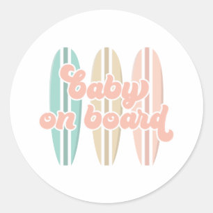 Baby on Board Surfboard Beach Baby Shower Classic  Round Sticker