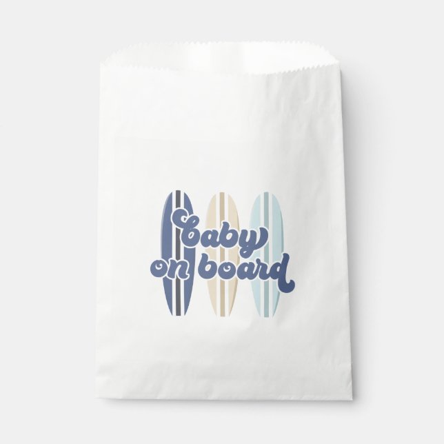 Baby on Board Surfboard Beach Baby Shower Favour Bag (Front)