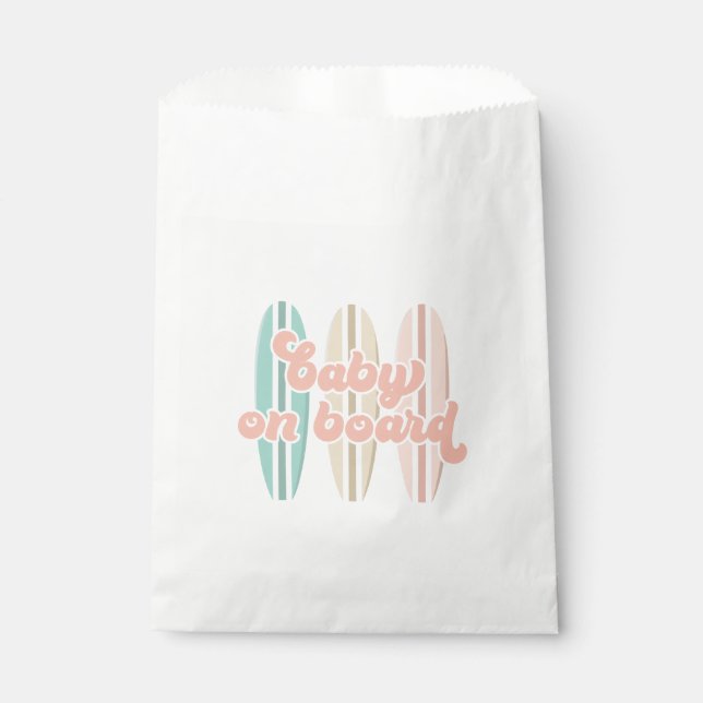 Baby on Board Surfboard Beach Baby Shower Favour Bag (Front)