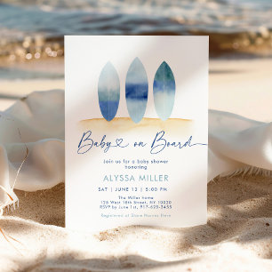 Baby on Board Surfboard Beach Baby Shower Invitation