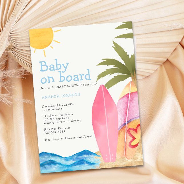 Baby on Board Surfboard Beach Baby Shower Invitation (Creator Uploaded)