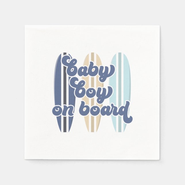 Baby on Board Surfboard Beach Baby Shower Napkin (Front)