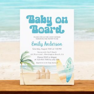 Baby on Board Surfboard Beach Boy Shower Invitation