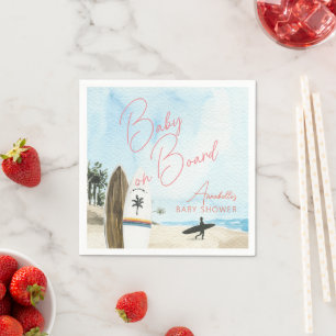Baby on Board Surfboard Beach Pink Baby Shower Napkin