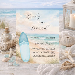 Baby on Board surfboard boy Baby Shower invitation