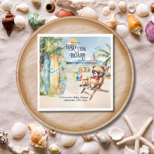 Baby On Board Surfboard Teddy Bear Baby Shower Napkin