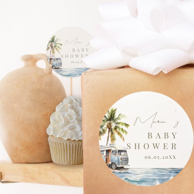 Baby on Board, surfing Baby Shower Classic Round Sticker (Creator Uploaded)