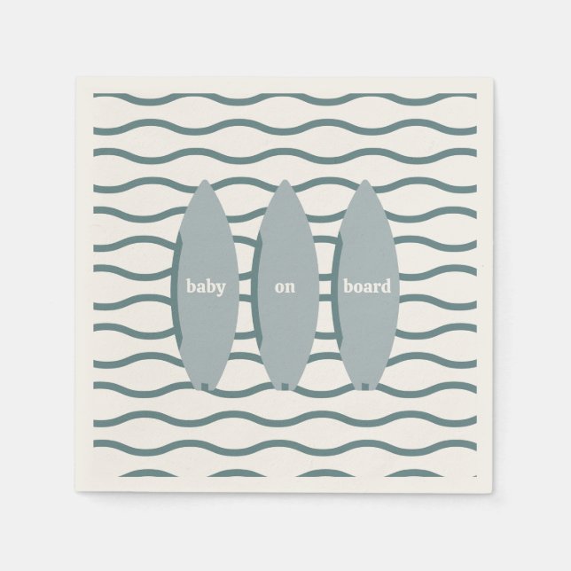 "Baby On Board" Surfing Baby Shower Ocean Theme Napkin (Front)