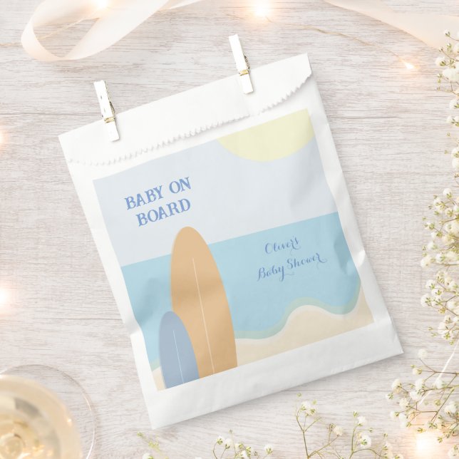 Baby on Board Surfing Beach Baby Shower  Favour Bag (Clipped)