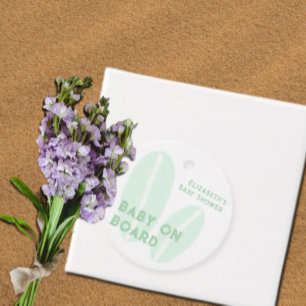 Baby On Board Surfing Beach Watercolor Baby Shower Favour Tags