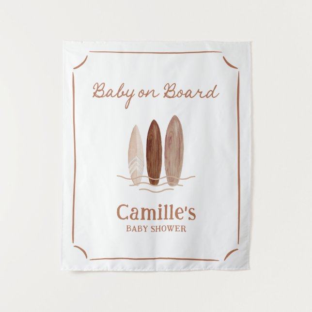 Baby on Board Surfing Shower Welcome Tapestry (Front)