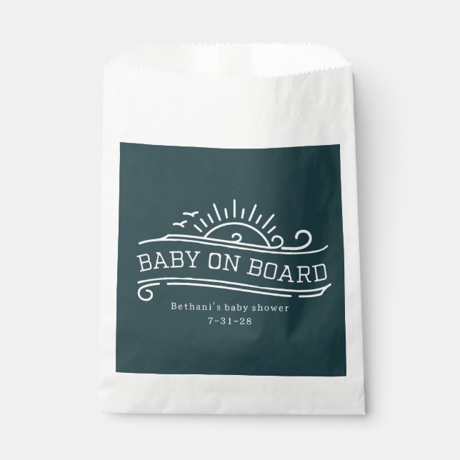 Baby On Board Surfing Slate Blue Baby Shower Favour Bag (Front)