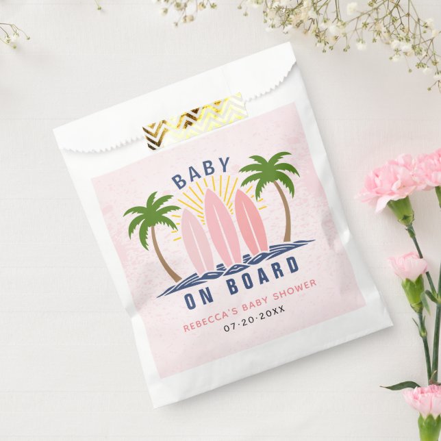 Baby on board surfing splash pink baby girl shower favour bag (Sealed)