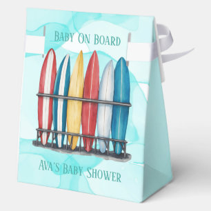 Baby On Board Surfing Teal Baby Shower Gift Favor Box