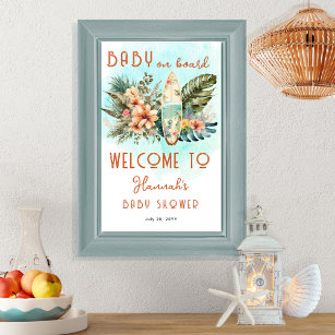 Baby on Board Tropical Surf Neutral Baby Shower Poster