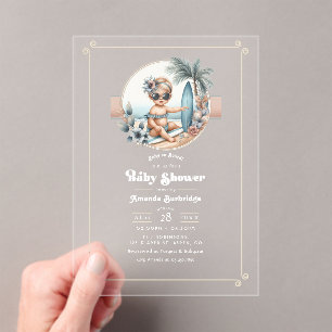 Baby on Board Tropical Surf-Themed Baby Shower Acrylic Invitations