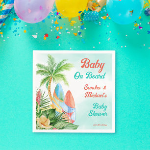 Baby on board tropical surfing baby shower custom  napkin
