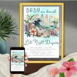 Baby on Board Tropical Surfing Late Night Diapers Poster<br><div class="desc">The "Baby on Board" tropical surfing-themed exotic floral design is a baby shower template that features a gender-neutral theme with a tropical flair. The design depicts a grouping of colourful surfboards with the ocean and a splashing wave amidst a beautiful tropical floral surround. The colour scheme consists of soft shades...</div>