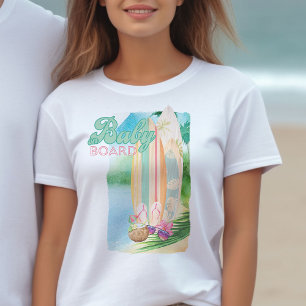 Baby on Board Watercolor Surfing Beach T-Shirt