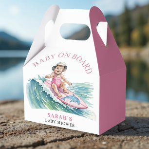 Baby on Board Watercolor Surfing Girl Baby Shower Favor Box
