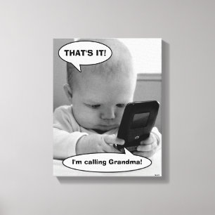 Baby on Cell Phone Canvas Print