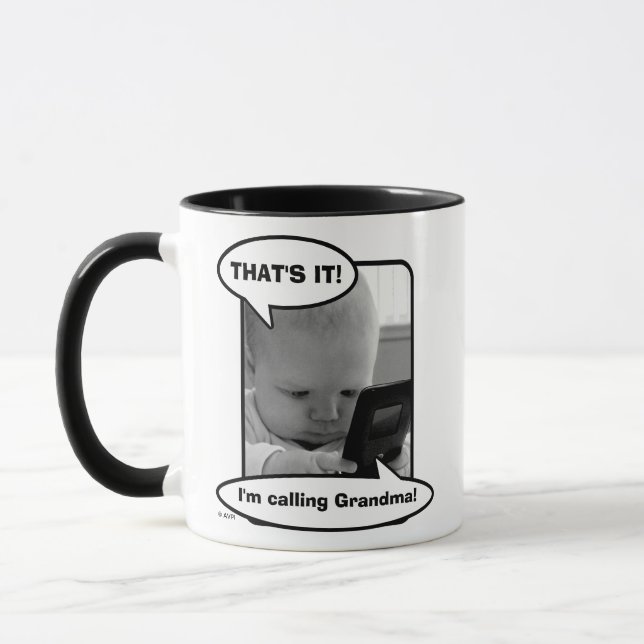 Baby on Cell Phone Mug (Left)