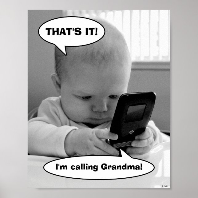 Baby on Cell Phone Poster (Front)